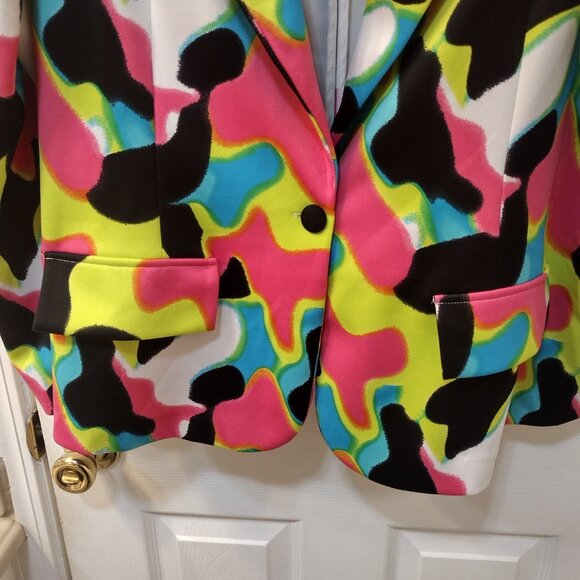 Love by Design: Colorful Blazer, Size 1X, Yellow, Blue, Purple, Black - Picture 3 of 6